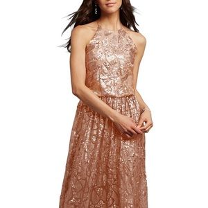 Donna Morgan Tiffany Beaded Paillette Halter Gown